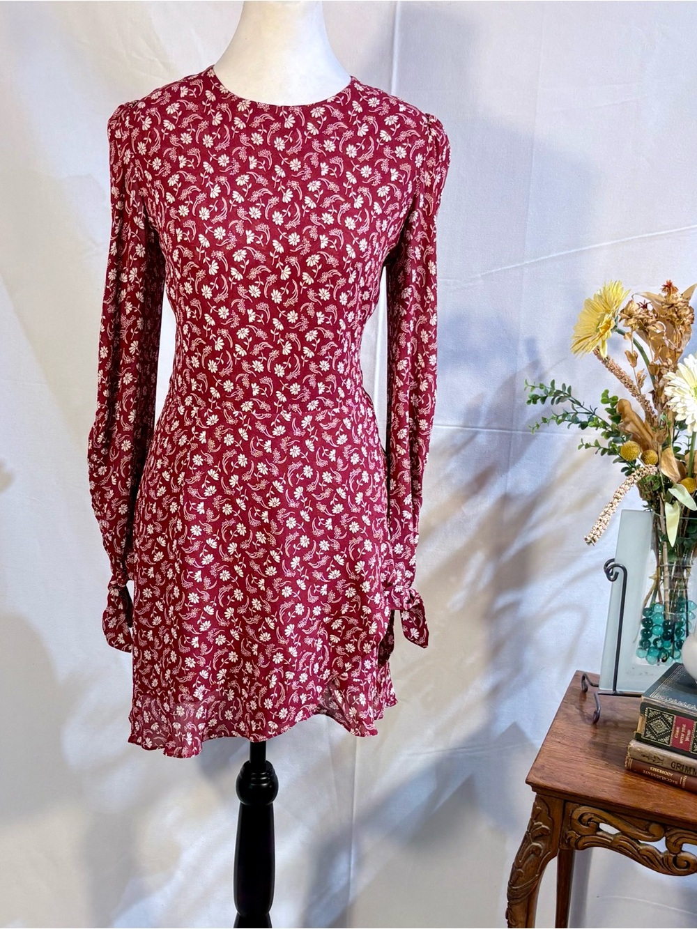 Reformation Lucita Red Floral Tie Sleeve Mini Dress Sz 10🧡 - Picture 2 of 10
